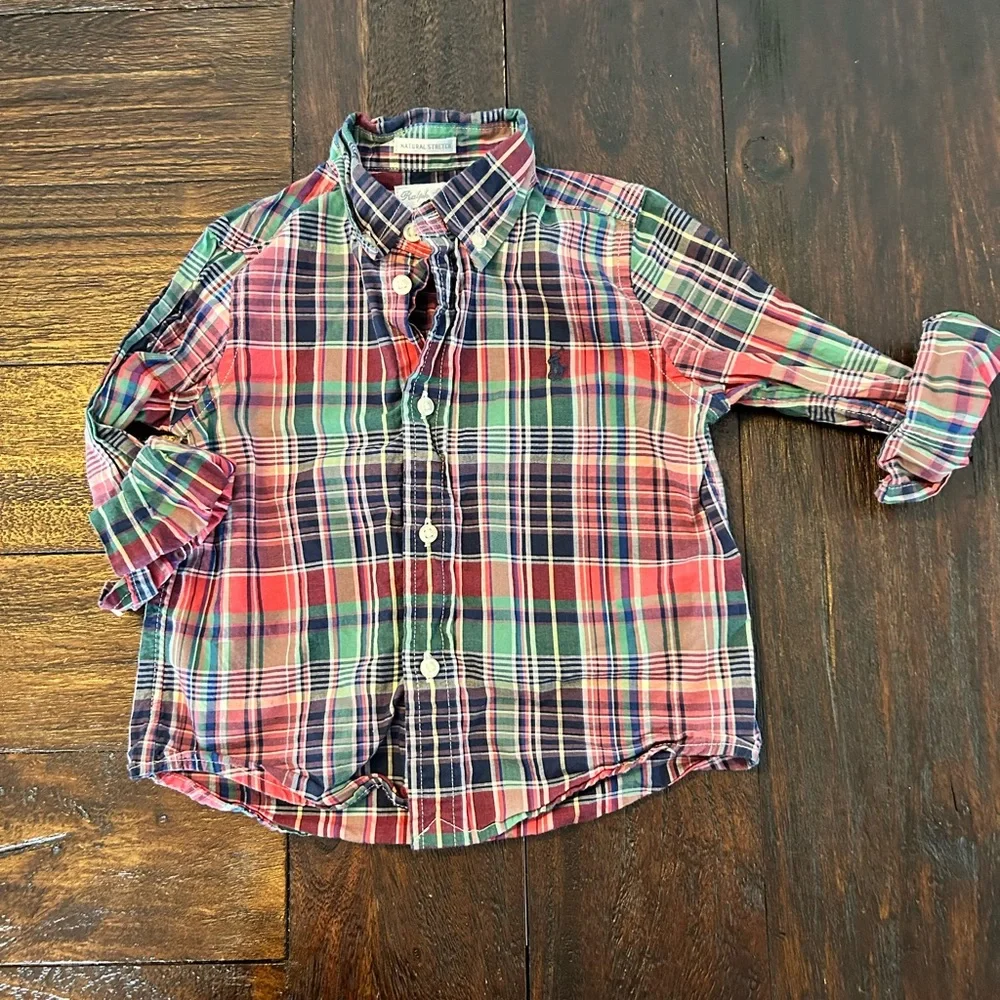Ralph Lauren Natural Stretch Button Down Plaid Shirt - Red, Green, Blue